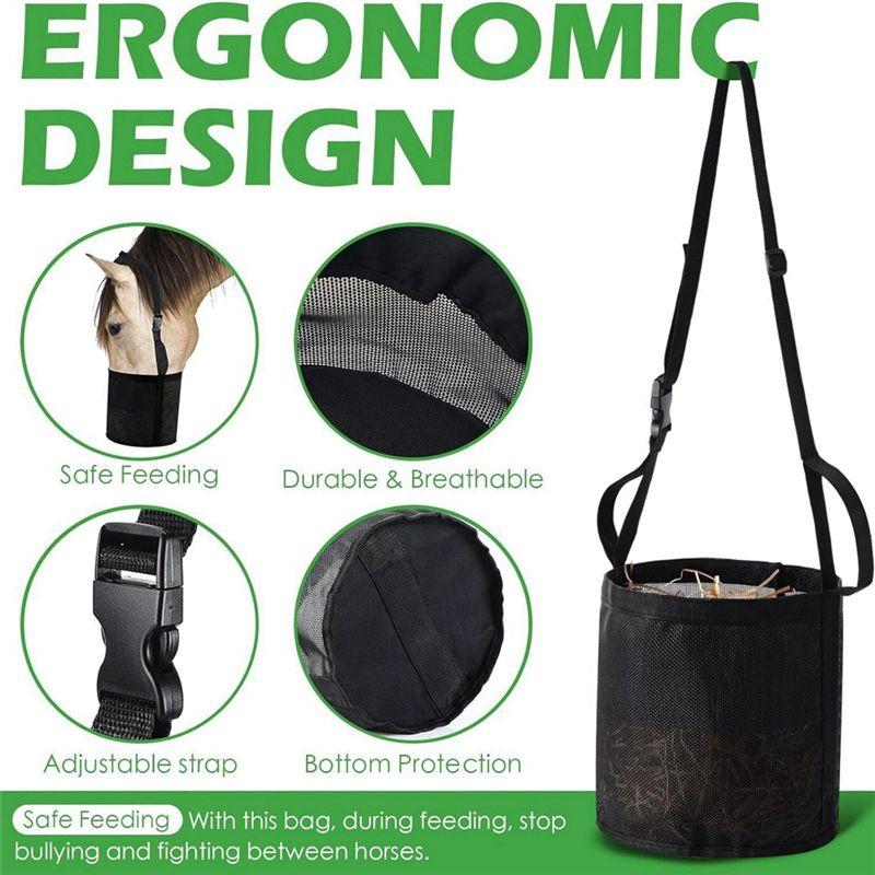 AEE4-Adjustable Elastic Hay Feed Bag For Horses - Outdoor Neck Feeding Bag In Black