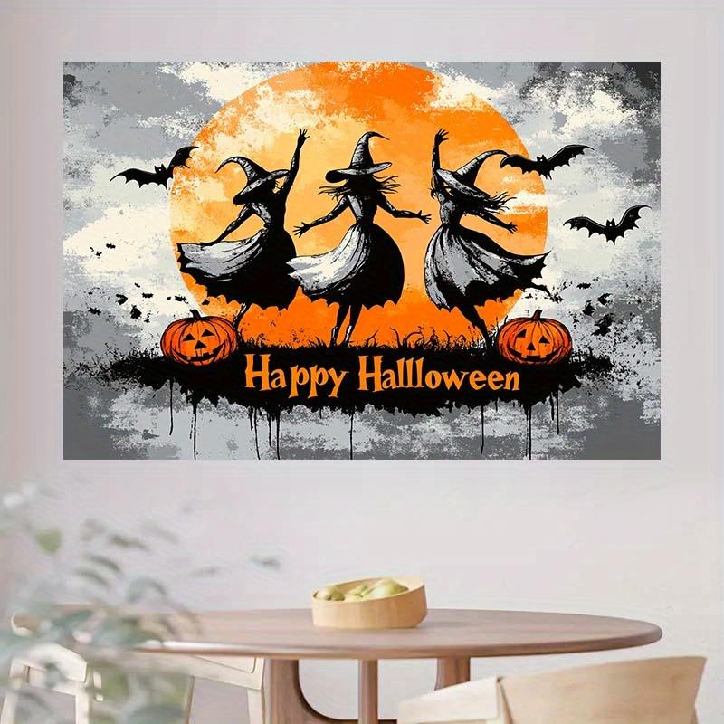 1 Stück Halloween-Hintergrundtuch inklusive 3 Hexen Vollmond Fledermäuse und Kürbis Halloween-Dekorationen einfach zu installieren