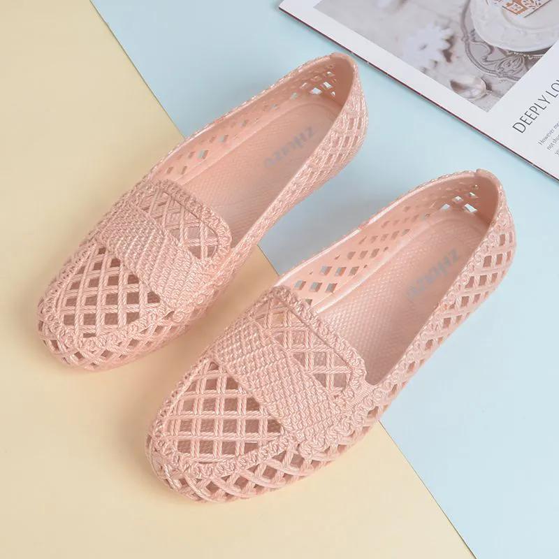 WTEMPO Women's Hollow-out Spring Summer Large Size Solid Color Single Shoes Breathable Flat Thick Heel Anti Slip Casual Work Shoes