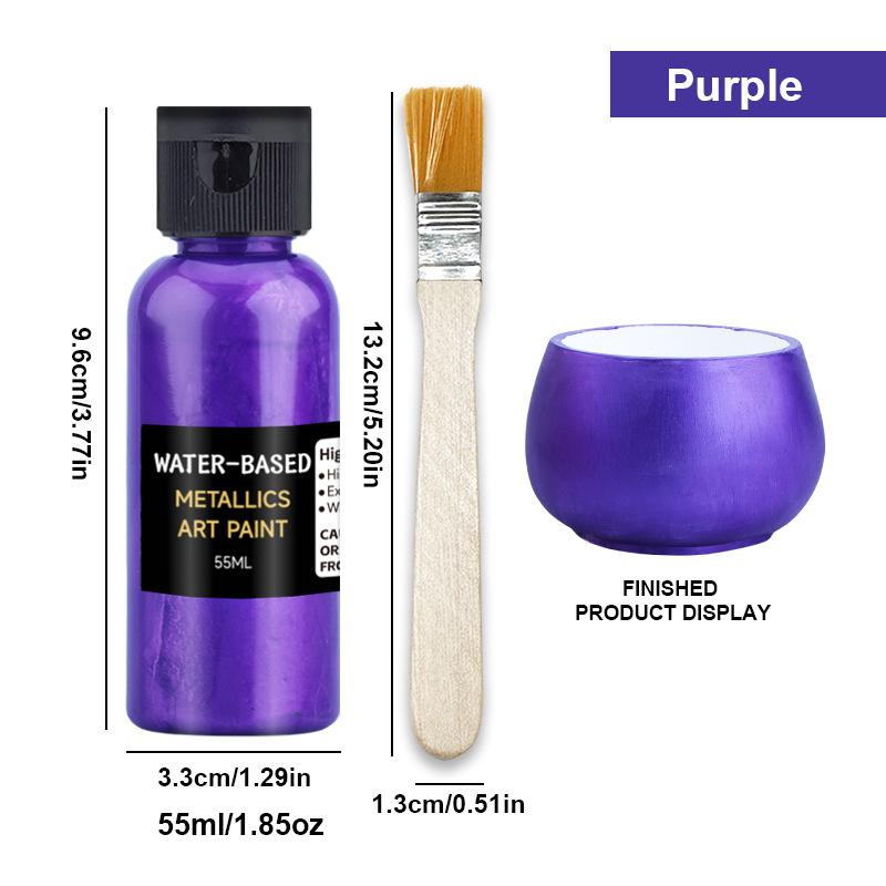 12-Color Water-Based Metallic Paint 55ml Rustproof Fade-Resistant Pigment for DIY Crafts Metal Surfaces