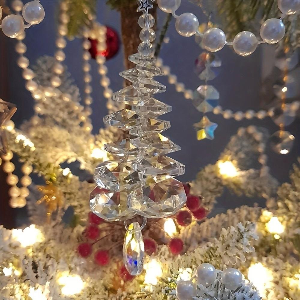 Xmas Tree Shape Crystal Beads Pendant Transparent Christmas Tree Pendant Party Decoration