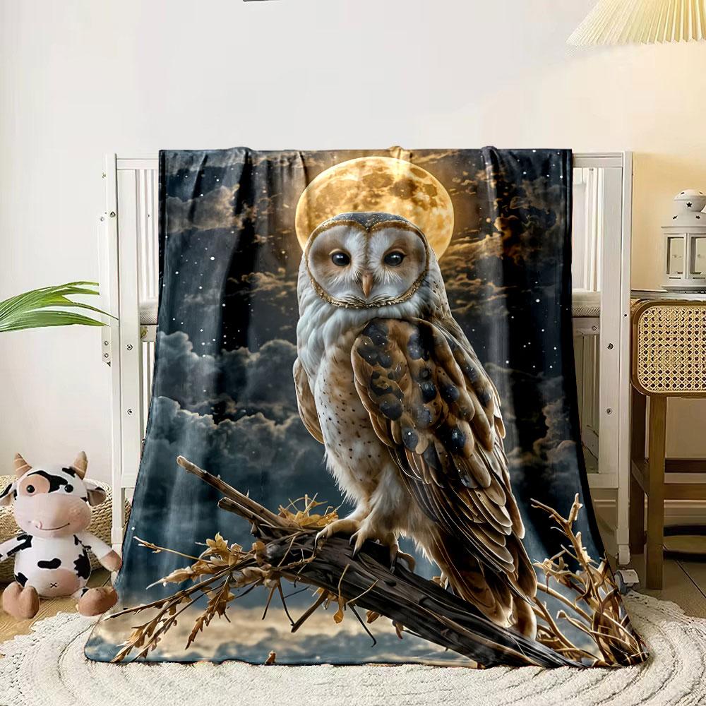 Moon Owl Branch Print Blanket bedroom Blanket for Livingroom Couch lunch break Soft throw for Friend's festival Gift