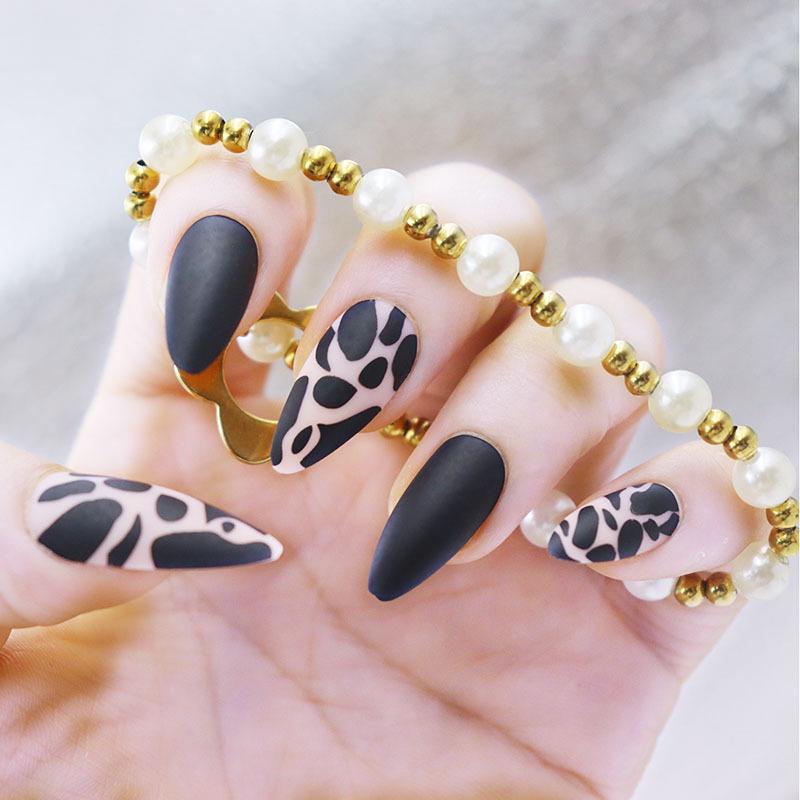 Reusable Frosted Leopard Print Almond-Shaped Press-On Nail Art Stickers