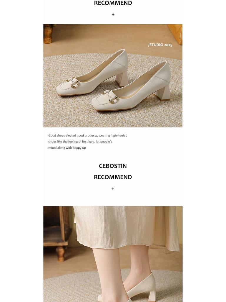 BEIJIANI 5525-8 Damen Square Toe Schafsleder Chunky Heels mit Metallschnalle, Konvertierbares Slipper-Design.