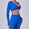 Long Sleeve Workout Tops for Women Twist Front Deep V Neck Cropped Athletic Top Yoga Pilates Gym Outfit