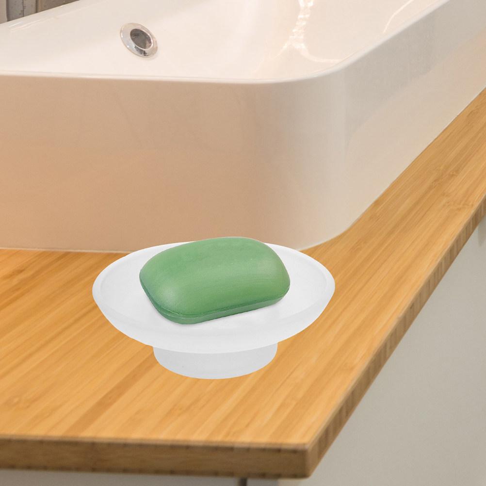 Glass Soap Dish Transparent Round Suitable for Bathroom Kitchen Sink Clear Soap Bar Holder Nonslip Base Easy to Clean