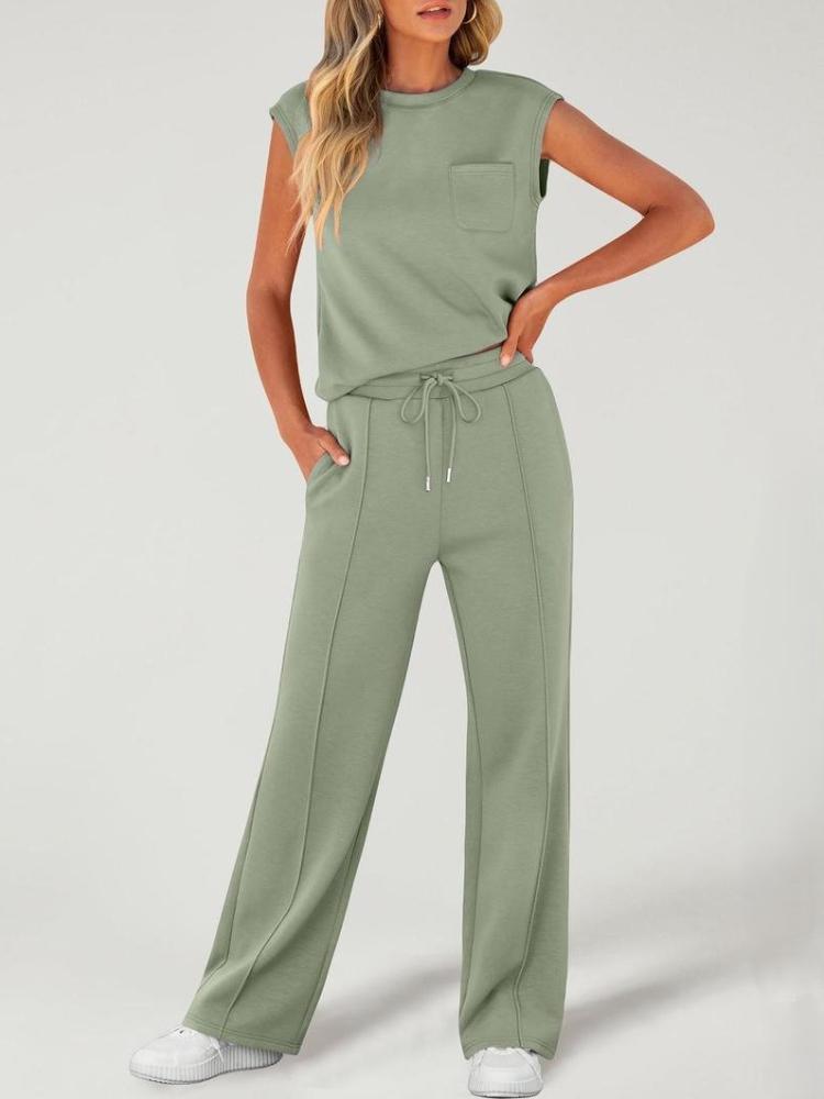 

Женский бесшовный комплект для тренировок, кроп-топ без рукавов с брюками с высокой талией и широкими штанинами, одежда для спортзала, йоги, бега XXL светло-зеленый