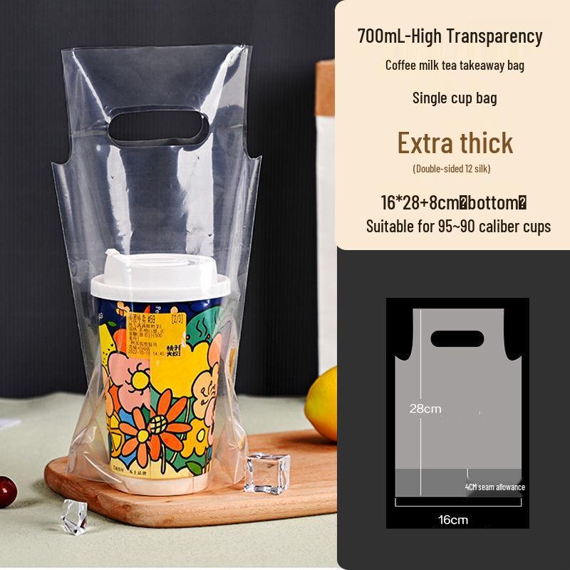 Transparent Disposable Drink Bag with Handle for Single or Double Cups