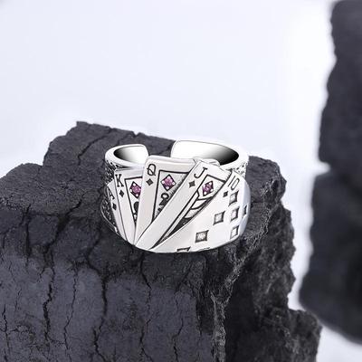 Qishang Copper-Plated Vintage Playing Cards Open Ring for Men & Women