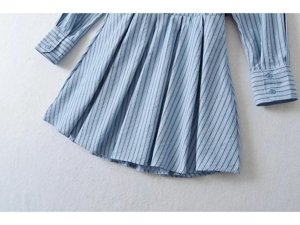 2025 Retro Sweet Spicy Striped Dress with Waistband and Pleated Skirt