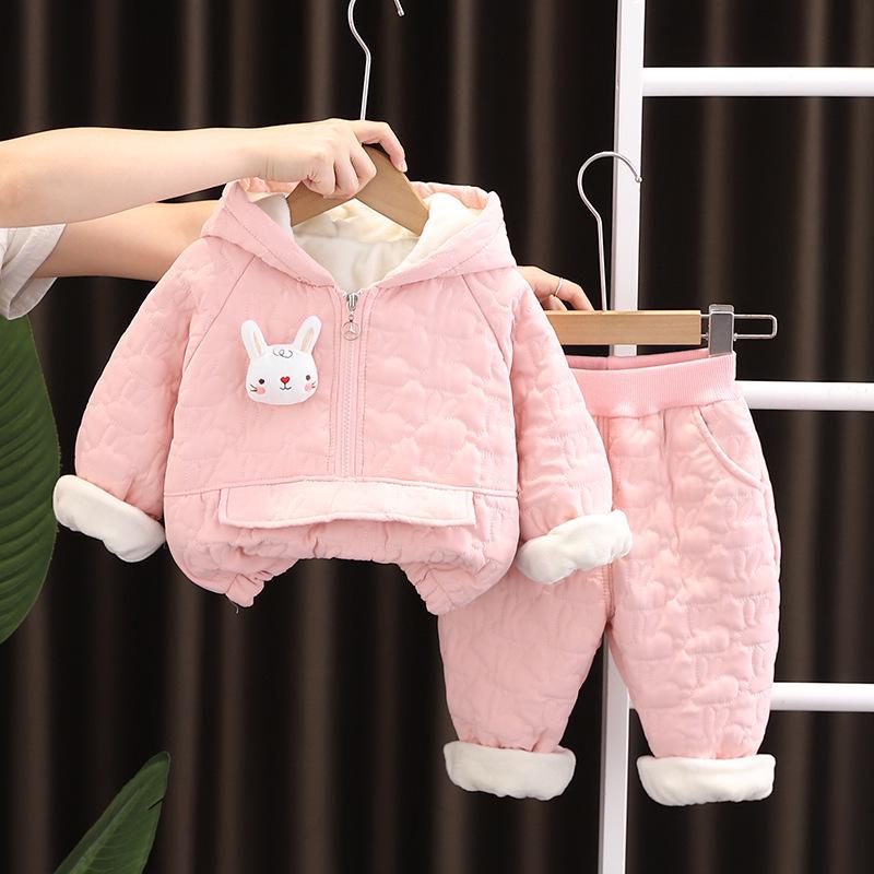 Winter 2025 Baumwolljacke mit Fleecefutter und Anzug-Set für Mädchen, Kleinkinder und Kleinkinder