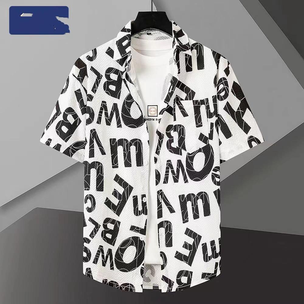 

Yidun Жаккардовая карманная рубашка Мужская с коротким рукавом Модный стиль Тонкая Свободная Летняя Повседневная Мода Приталенная XXXL чёрный