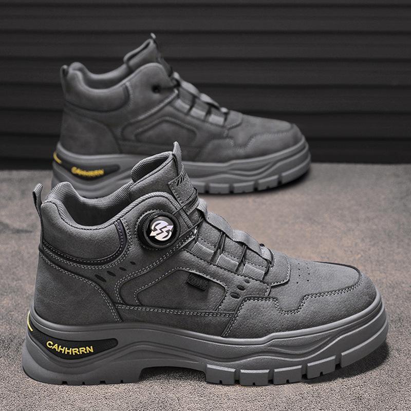 Men's Shoes Autumn Men's Fashion Trend Tooling Short Boots Spiral Button Sports High-top Martin Boots