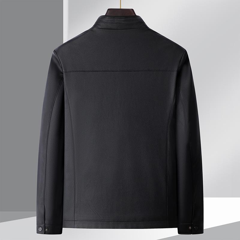 Men's Mid-Aged PU Leather Stand-Up Collar Jacket for Spring & Autumn