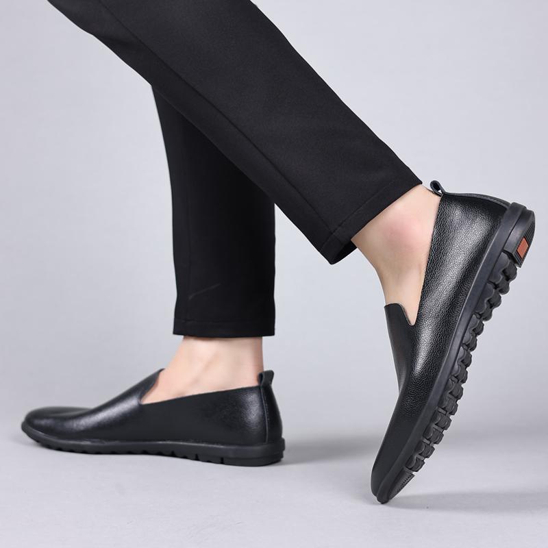 Loafers Mens Non-slip Leather Slip-on Black Comfortable Driving Shoes Sneakers Man Dress Shoes Light Casual Flat PU Leather Shoe