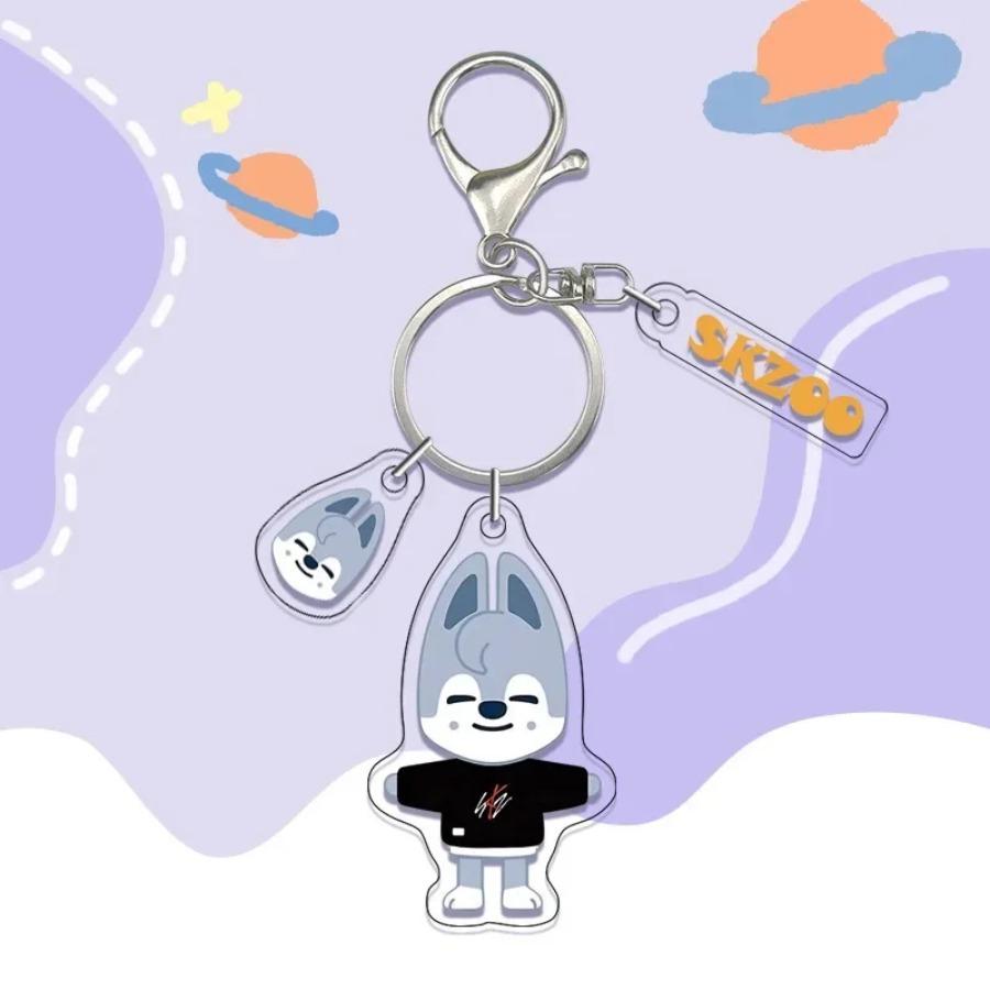 Anime Skzoo Doll Figure Keychain KPOP-SKZ-STAY Cartoon Double-Sided Printed Transparent Acrylic Key Ring Bag Accessory Fans for Carry Mini Lightweight