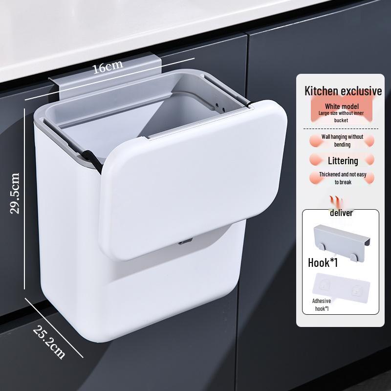 Wall-Mounted Kitchen Waste Bin with Lid - Ideal for Food Waste, Living Room, Bathroom, or Hanging Storage.