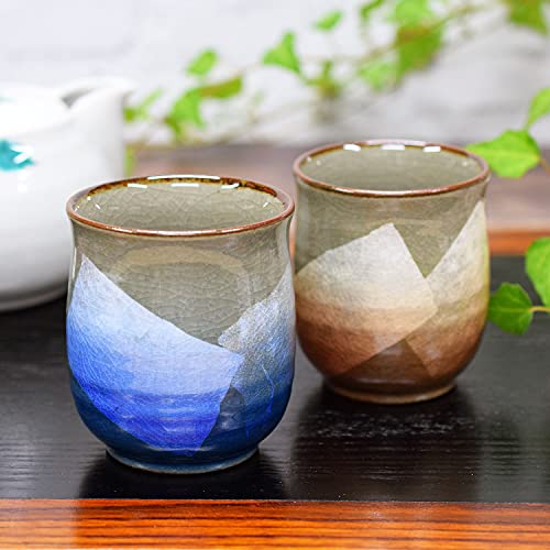 Waza no Kura Stylish Pair of Kutani Ware Teacups, Silver-Glazed Ceramic, High-Quality Japanese Tableware, Made in Japan, Perfect Gift for 60th, 70th,
