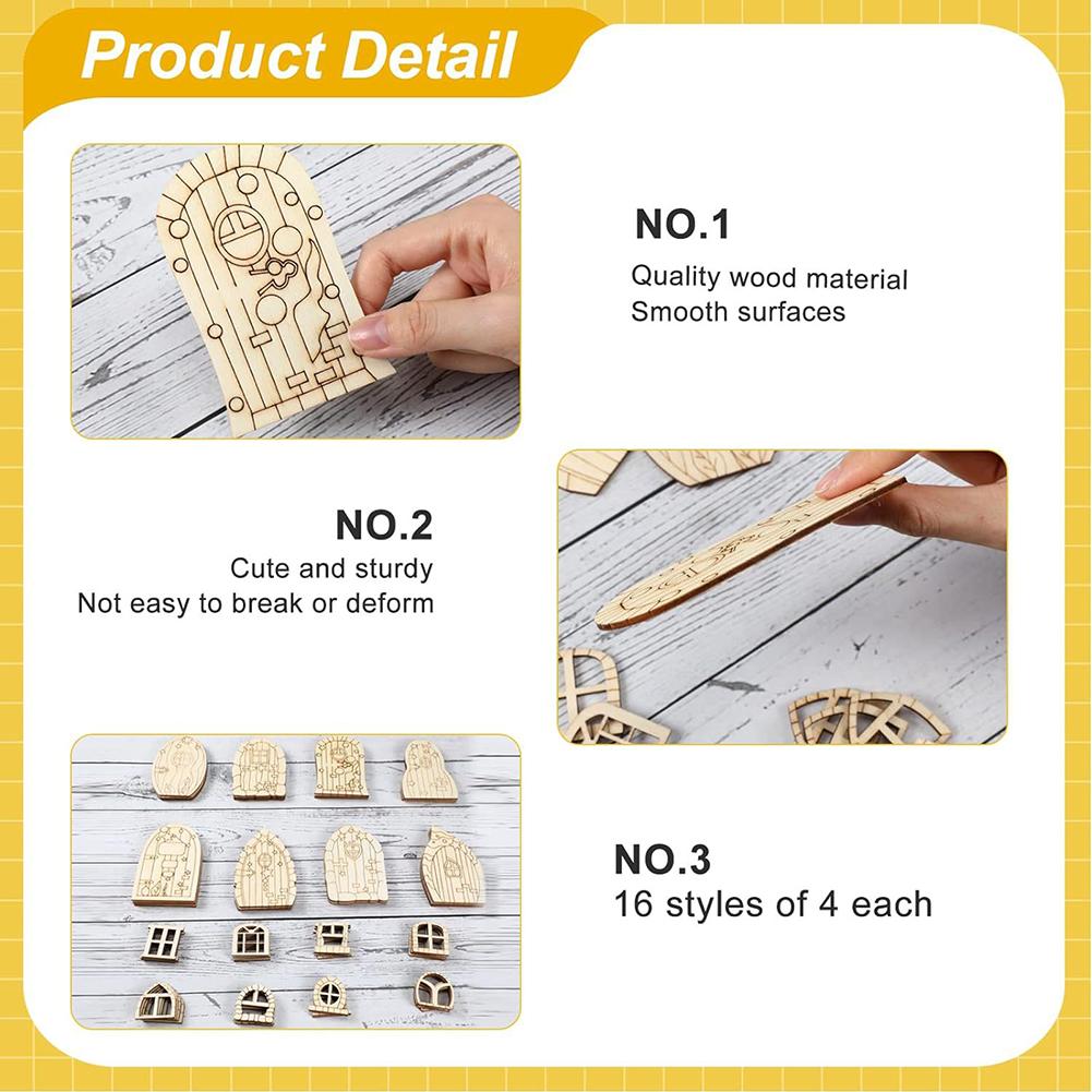 64 Stück Verzaubernde Feentüren DIY-Set Mehrere Muster Holz Feengarten Tür-Set Für DIY-Basteln