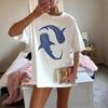 Ins Style Fun Double Whale Shark Pattern Printed T-shirt for Women's Casual Short Sleeved Round Neck T-shirt Y2k Top T Shirt