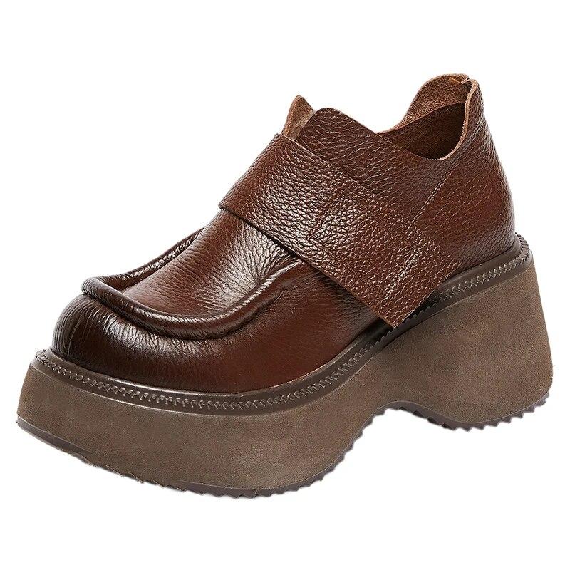 

2024 весенние новые удлиняющие лоферы, туфли-лодочки из натуральной кожи на липучке, модная универсальная женская обувь на платформе 40 коричневый