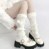Cute White Fluffy Trim Leg Covers Women Loose Socks Pom-pom Ankle Warmer JK Slouch Calf Stacked Sock Knitted Thermal Leg Warmers