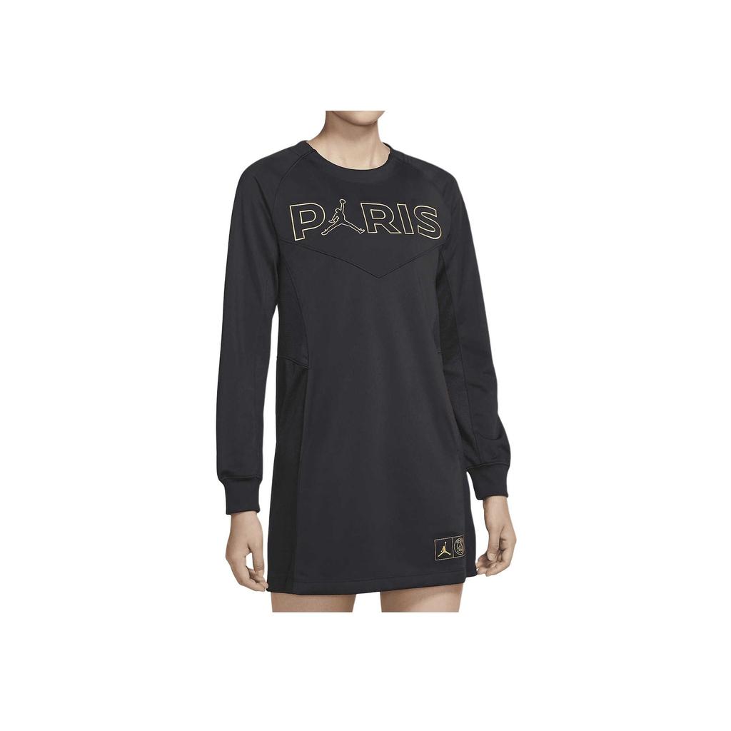 Jordan Comfortable Round Neck Pullover Letter Logo Printed Midi Long Sleeve Dress Women Dresses Black CW3930-010