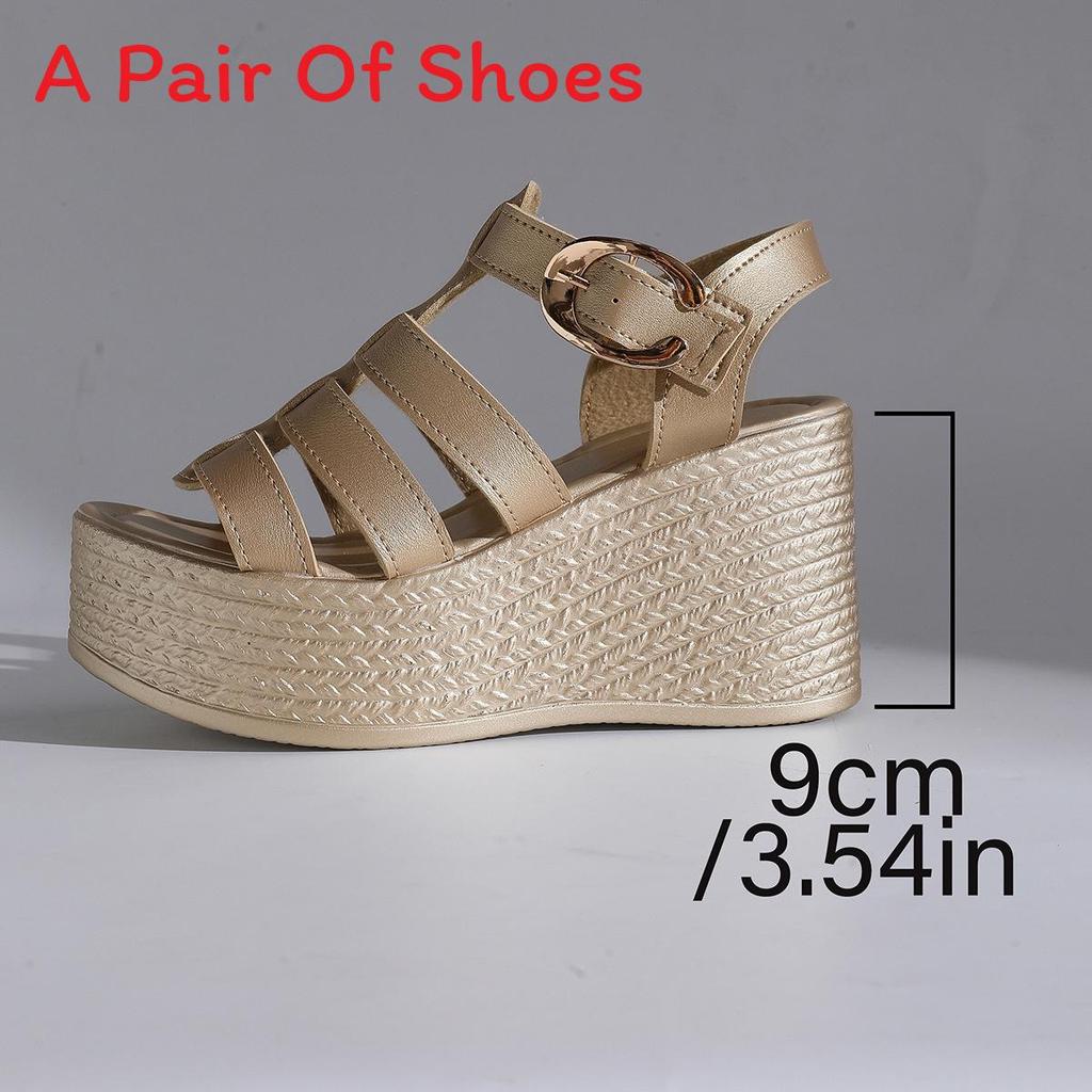 Roman Sandals Women Summer Thick Sole Pu Shea With Buckle For Casual Wear