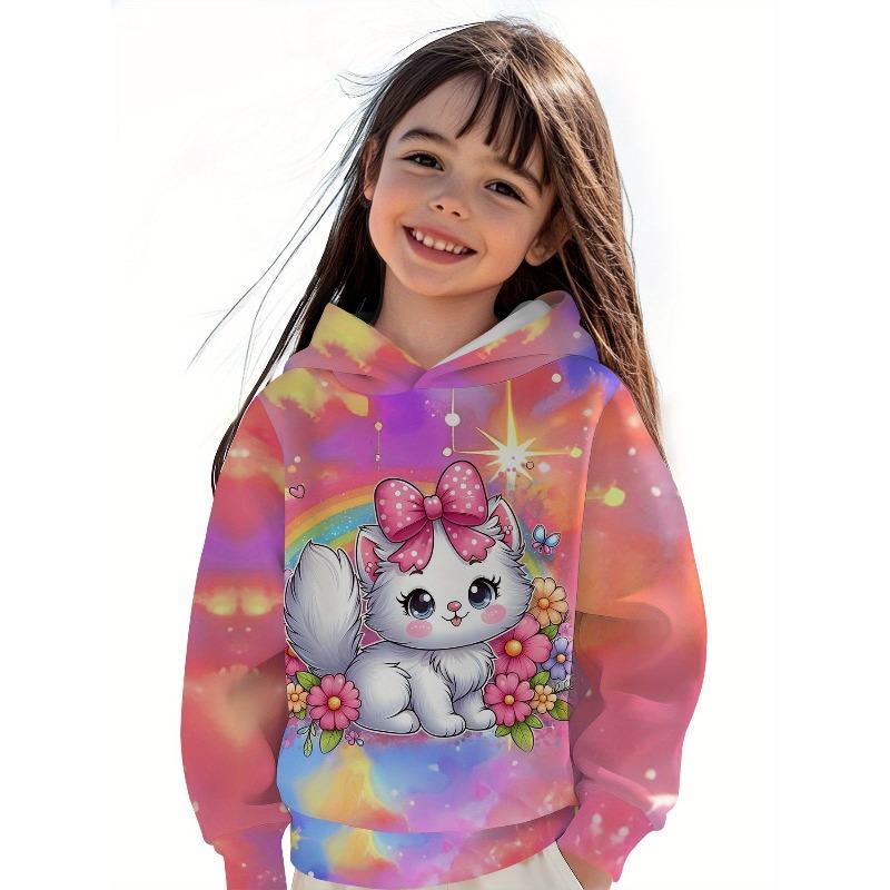 Autumn and Winter Children's Cute Little Animals 3D Printed Hooded Comfortable and Versatile and Breathable Hoodies & Sweatshirts (Girls)