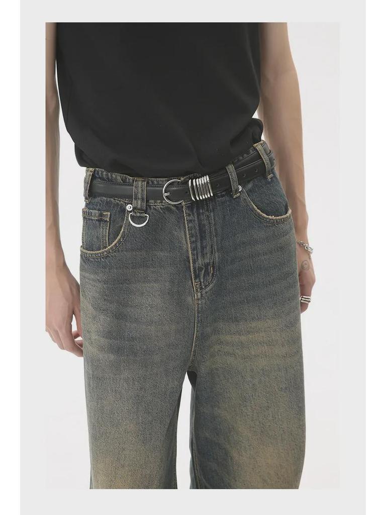 2024 Unisex Retro Hong Kong Style Loose Wide-Leg Mopping Jeans