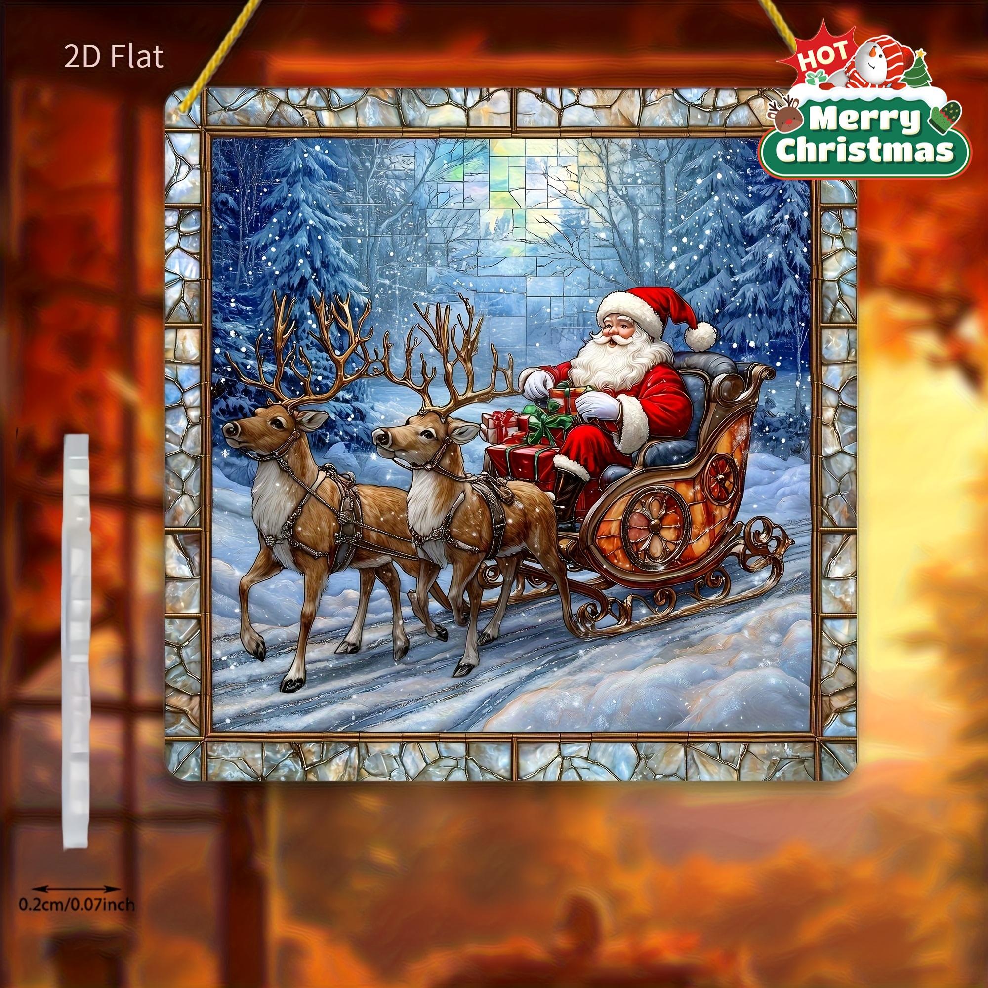 

Santa & Reindeer Light Catcher. 2D acrylic holiday decor for indoor/outdoor use. A unique gift. чистий