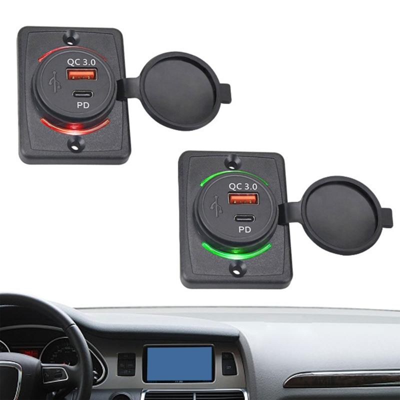 Waterproof USB Car Chargers Double Port QC3 0 & Type C Compatible for Car Boat Truck No Drill Mounting IP65 Protection