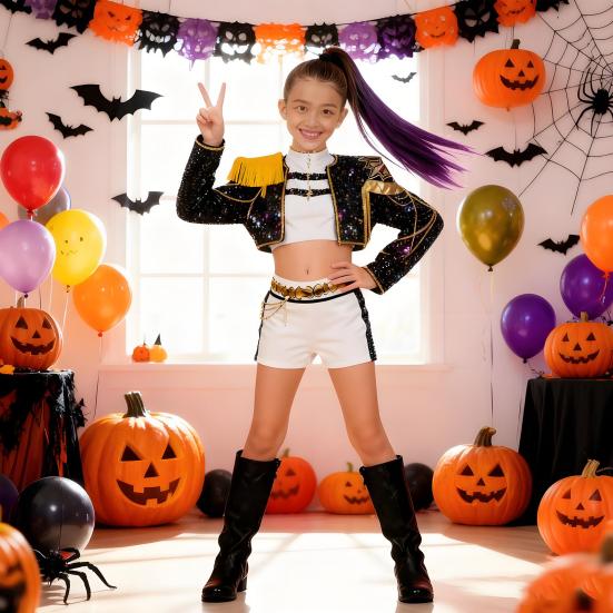 Demon Hunter Girl's Costume Performance Outfit for Stage Shows Halloween Cosplay Stage Attire for Comfort Colorful Dance Ensemble