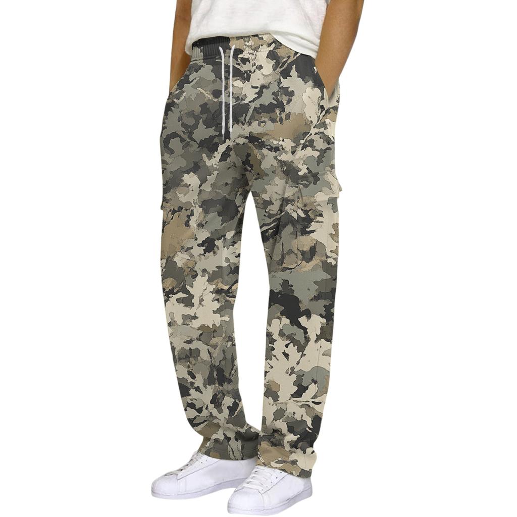 Herren Locker Lässige Mehrfach-Taschen Arbeitshose, Jugendliche Stretch-Taille Kordelzug Hose