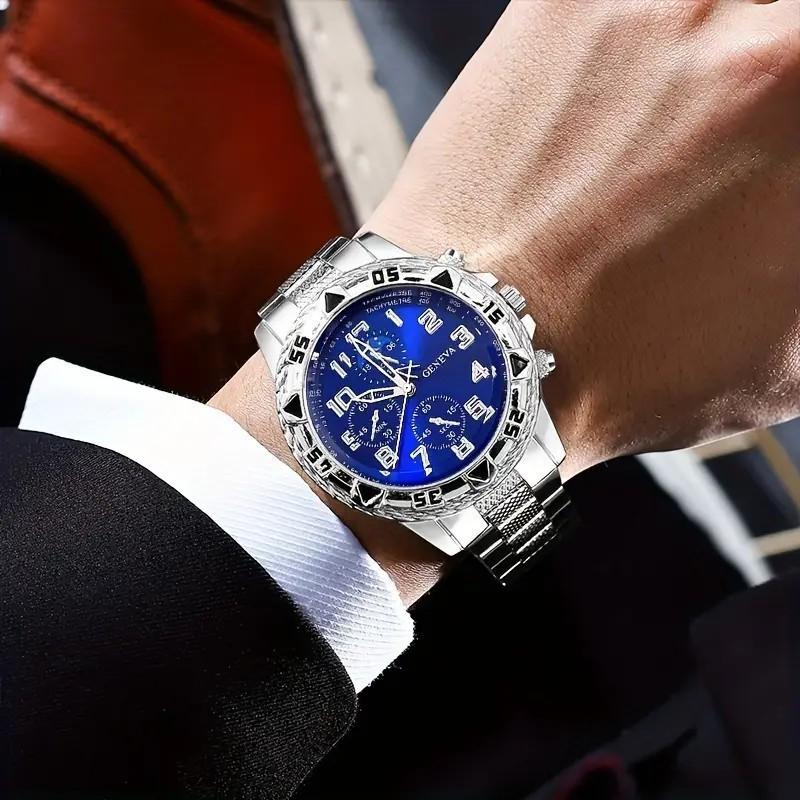 Men S Watch Set Steel Belt Quartz Watch Men S Business Watch Men S Bracelet Necklace Jewelry