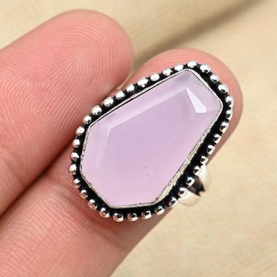 Pink Chalcedony Gemstone Solid 925 Sterling Silver Elegant Jewelry Ring For Her