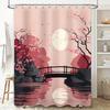 Elegant Japanese Garden Shower Curtain Cherry Blossoms Moonlit Scene Serene Bridge Reflective Pond Bathroom Decor Easy-Clean
