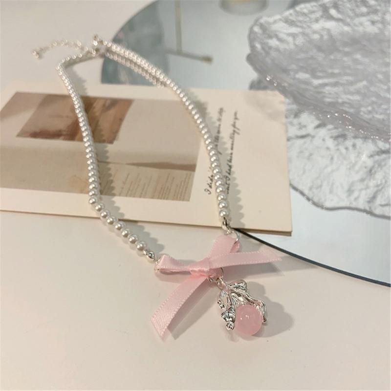 Bohemian Bowknot Pendant Necklace Elegant Choker Pearls Beaded Charm Necklace Neck Chain Fashion Summer Jewelry Gift