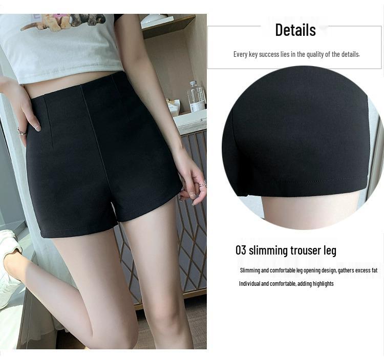 Women's High Waist Black A-Line Summer Shorts - Petite, Tight, Elastic, and Anti-Exposure