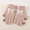 Women's Bowknot Touchscreen Wool Gloves - Warm, Knitted, Cute, Five-Fingered, Ideal for Autumn/Winter Cycling and Students.