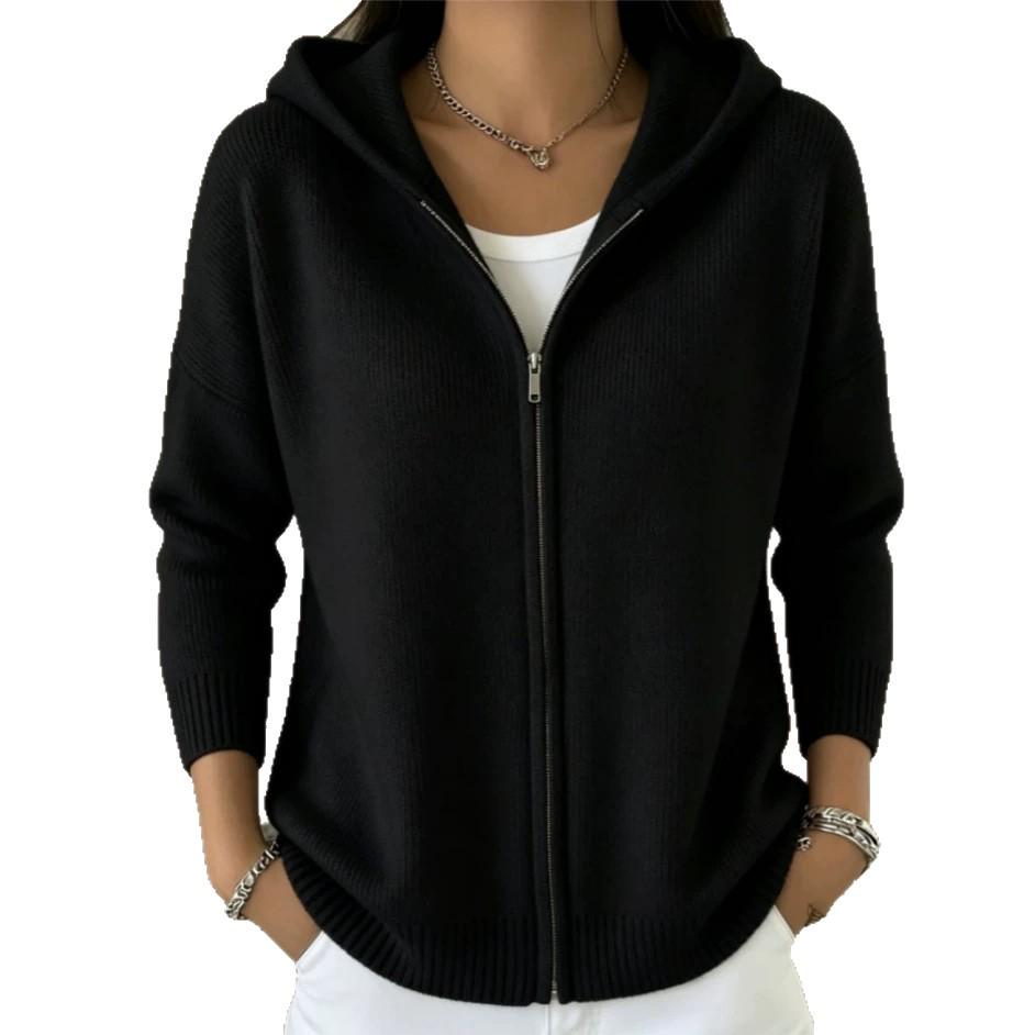 2026 Europese & Amerikaanse Dames Rits Gebreide Hoodie Vest Trui - Nieuwe Herfst/Winter Casual Effen Kleur Mode