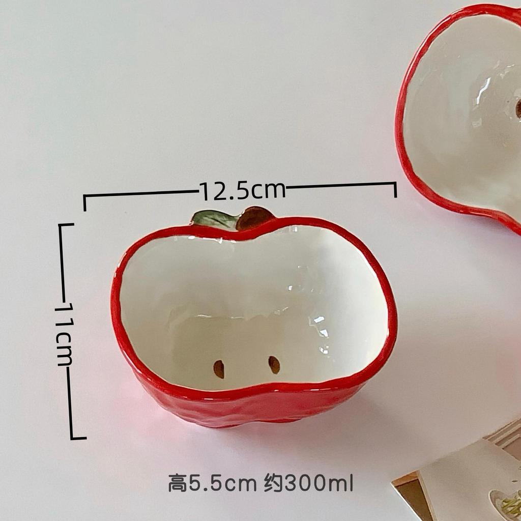 Ciotole Ceramiche Creative a Forma di Mela Ciotola da Dessert Piatto da Pranzo Ciotola da Zuppa Piatti da Frutta Ciotole per Insalata Piatto per Snack Vassoio per Dim Sum