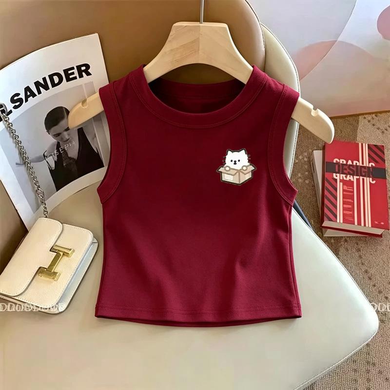 Girls' Trendy Sleeveless Round Neck Tank Top, Slim Fit for Ages 6-12