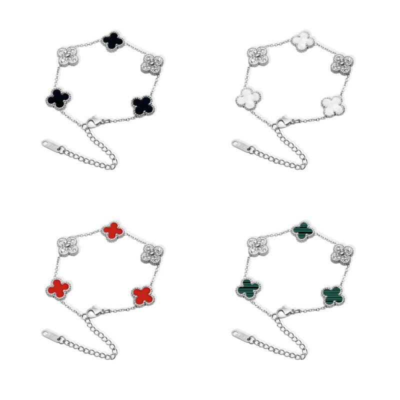 Luxury 18K Double-Sided Diamond Clover & Panda Bracelet, 13mm Non-Fading Titanium Steel Chain