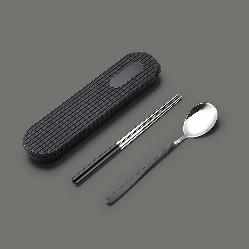 2/3 stücke 304 Tragbare Edelstahl Besteck Set Stäbchen Löffel Set Besteck Box Student Arbeit Geschirr Set Platten