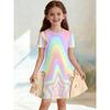 Girl K-POP Idol Group Printed T-shirt Dress, Pink Purple Block Casual Dress, Suitable for Fans and Children's Birthdays As Gifts