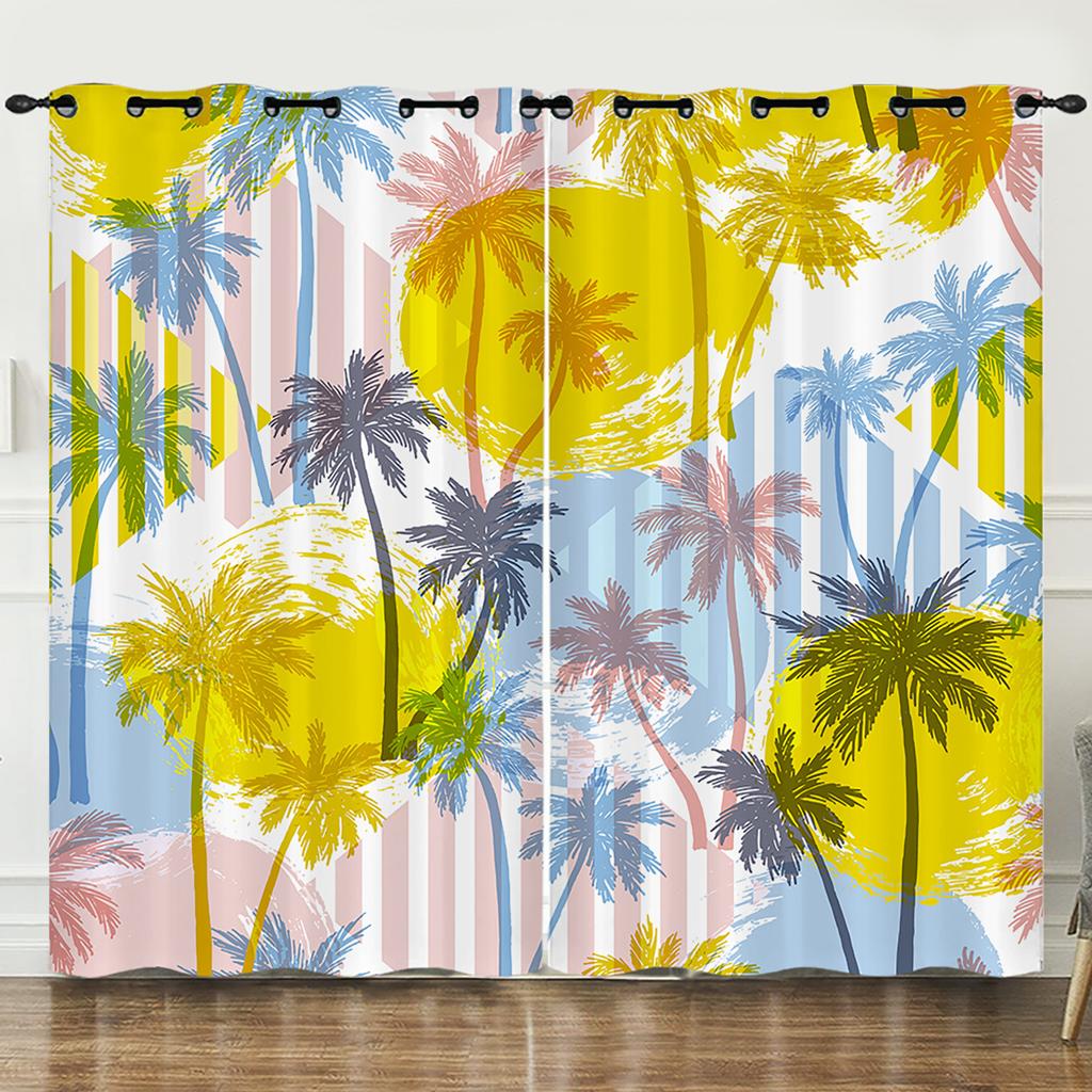 Curtains Summer Coconut Tree Decorative Sunshade 3D Digital Printing Blackout Curtain No Punching Bedroom