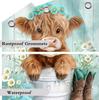Funny Highland Cow Shower Curtain, Teal Western Cute Rustic Country Farmhouse Daisy Floral Turquoise Bathroom Curtain Decor,Kids