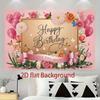Love You Mom Birthday Party Tapestry, Pink Flower & Butterfly Photo Booth Decor