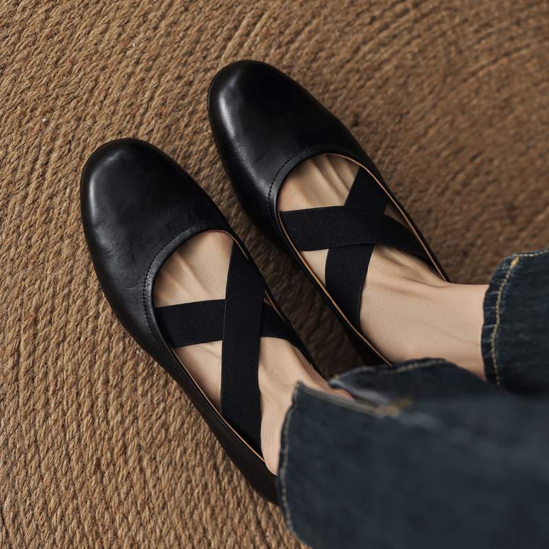 Krazing Pot Cow Skin Fashion Spring Autumn Flat with Women Round Toe Shoes Ballet Dancer Shallow Flats